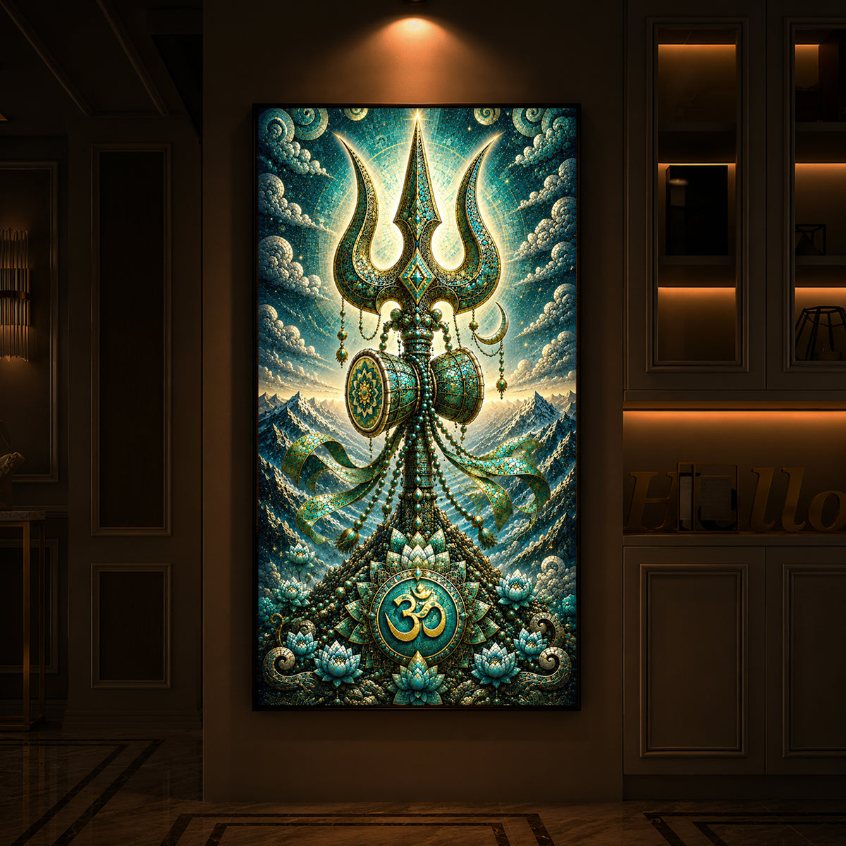 Lord Shiva's Trishul  Modern Luxury Backlight Vertical Wall Art