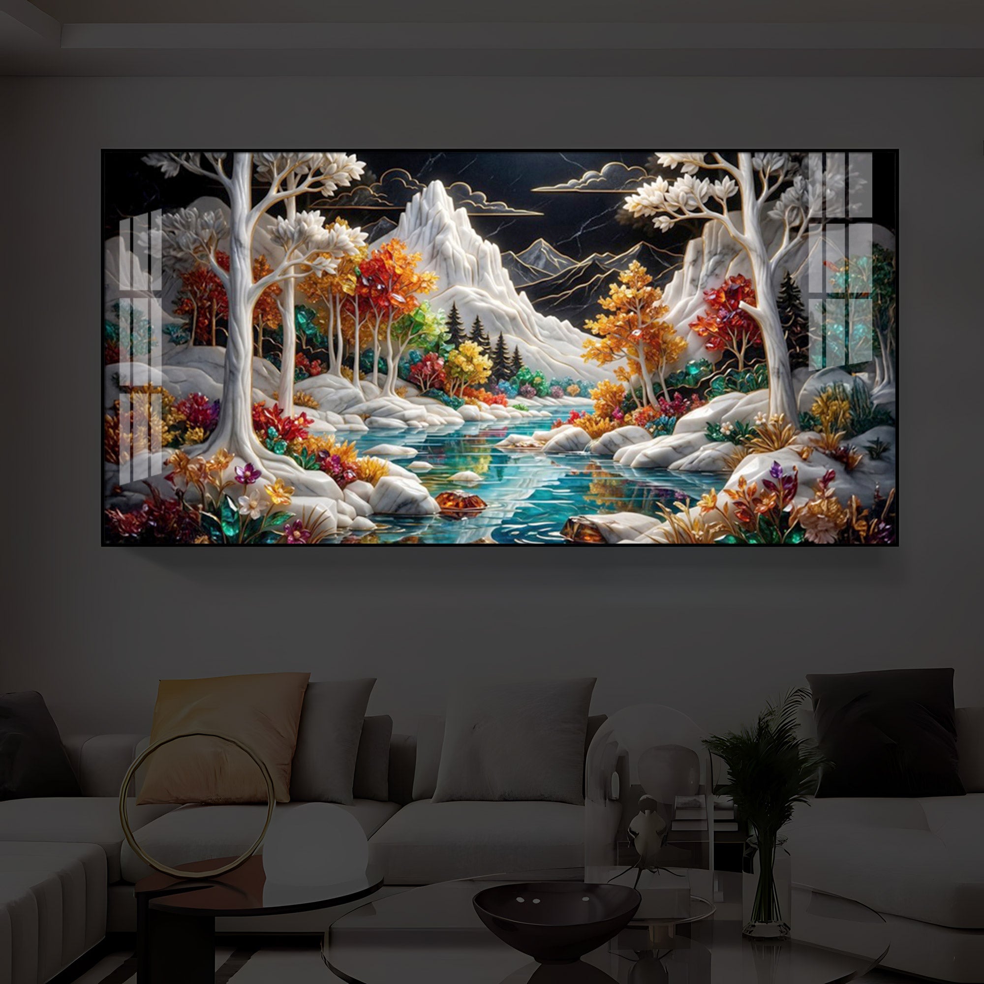 Buy Mountain Serenity Modern Luxury Backlight Horizontal Wall Art