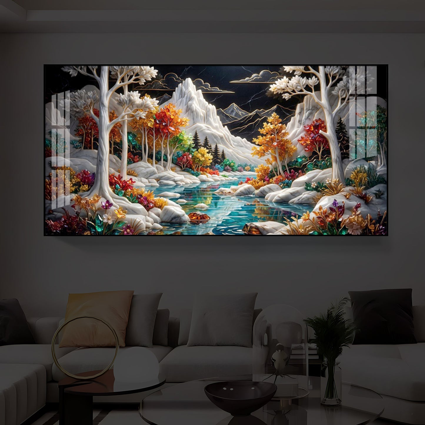Mountain Serenity Modern Luxury Backlight Horizontal Wall Art