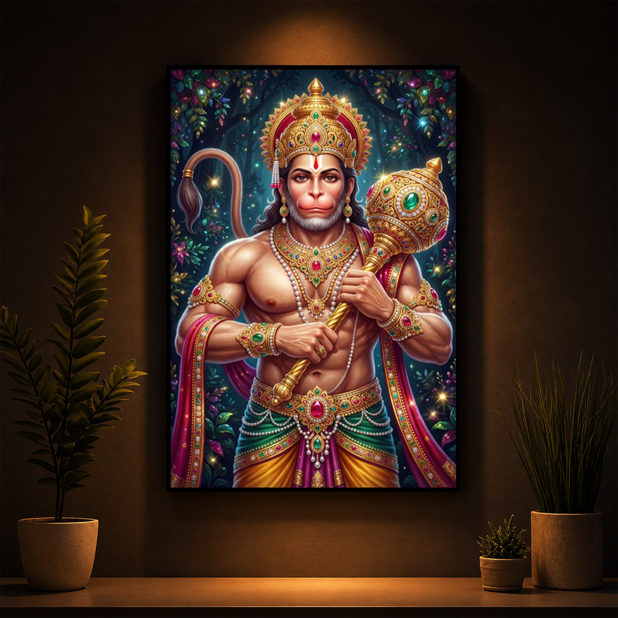 Pavan Putra Hanuman Ji Modern Luxury Backlight Vertical Wall Art