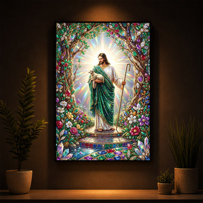 Divine Good Shepherd Jesus Modern Luxury Backlight Vertical Wall Art
