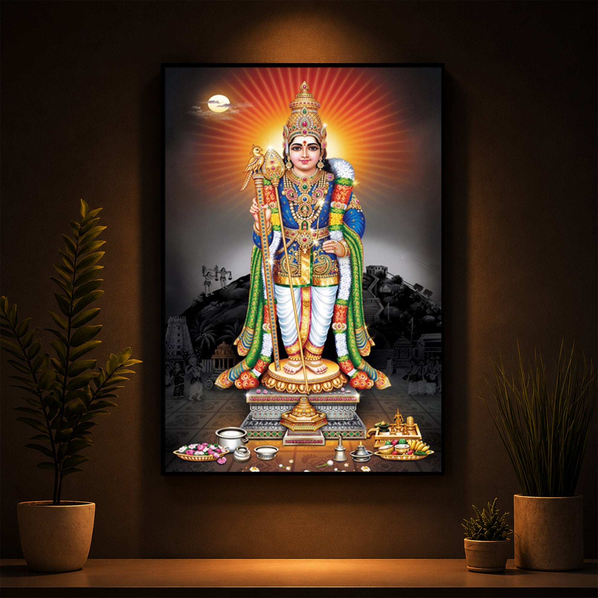 Lord Kartikeyan Modern Luxury Backlight Vertical Wall Art