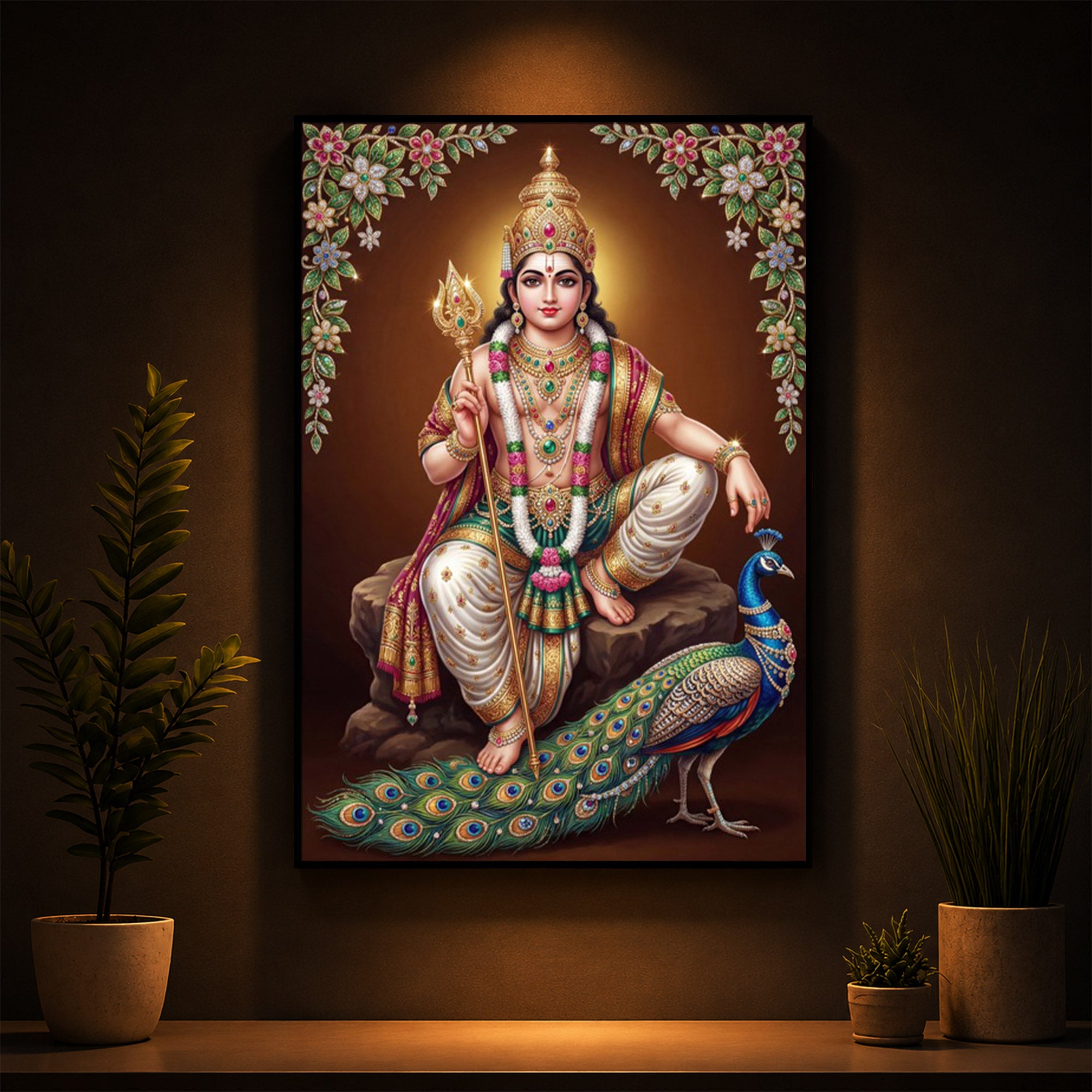 Lord kartikeya Ji Modern Luxury Backlight Vertical Wall Art