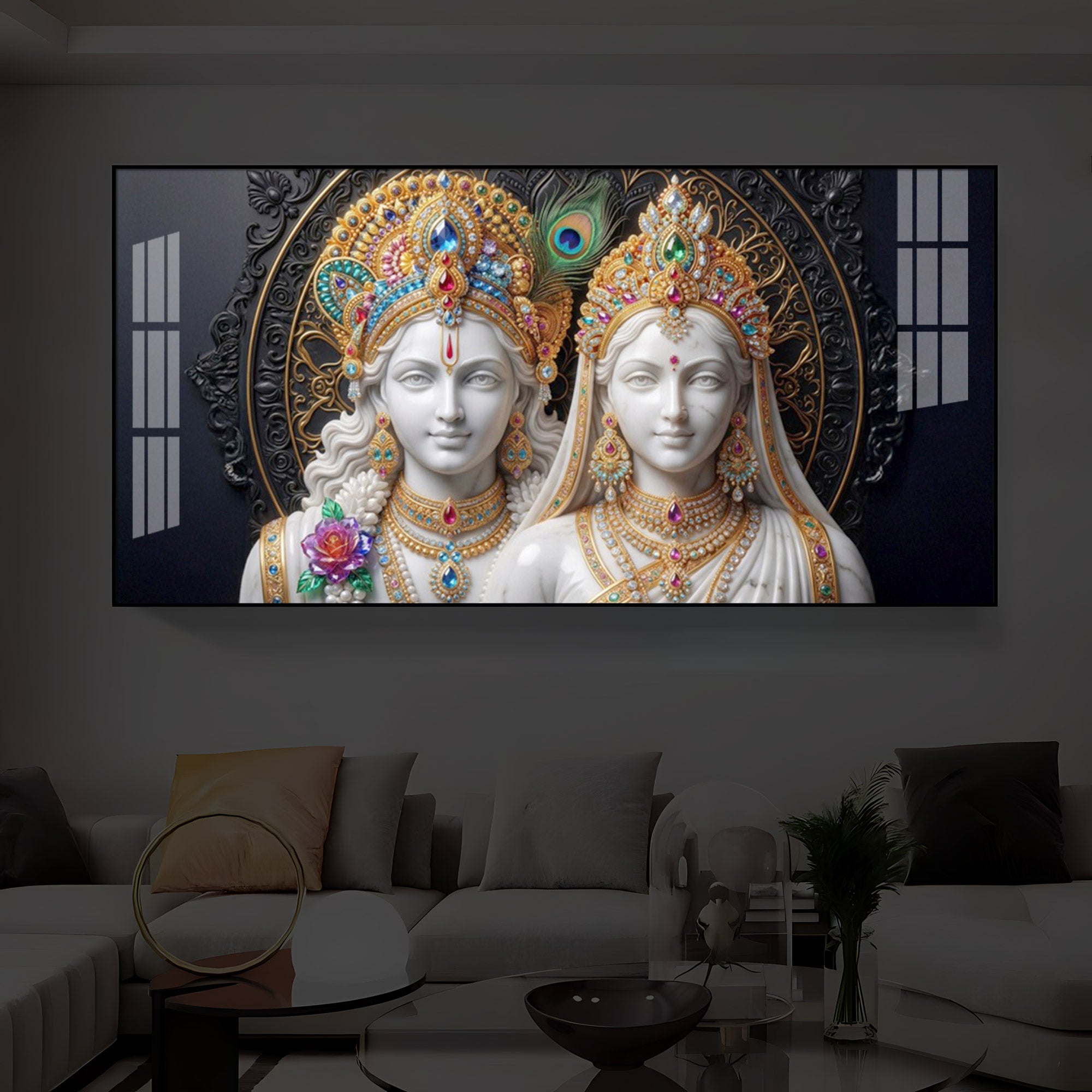 Generic Radha Krishna Modern Luxury Backlight Horizontal Wall Art