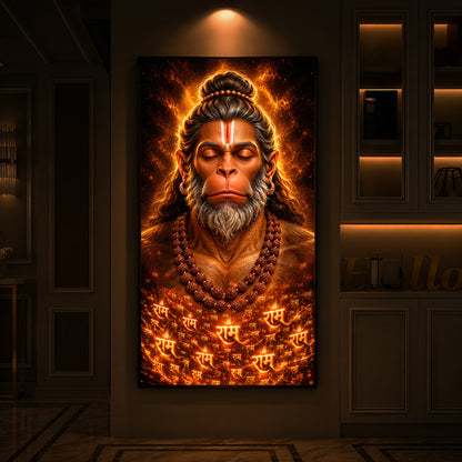 Divine Bajrangbali Meditating Modern Luxury Backlight Vertical Wall Art