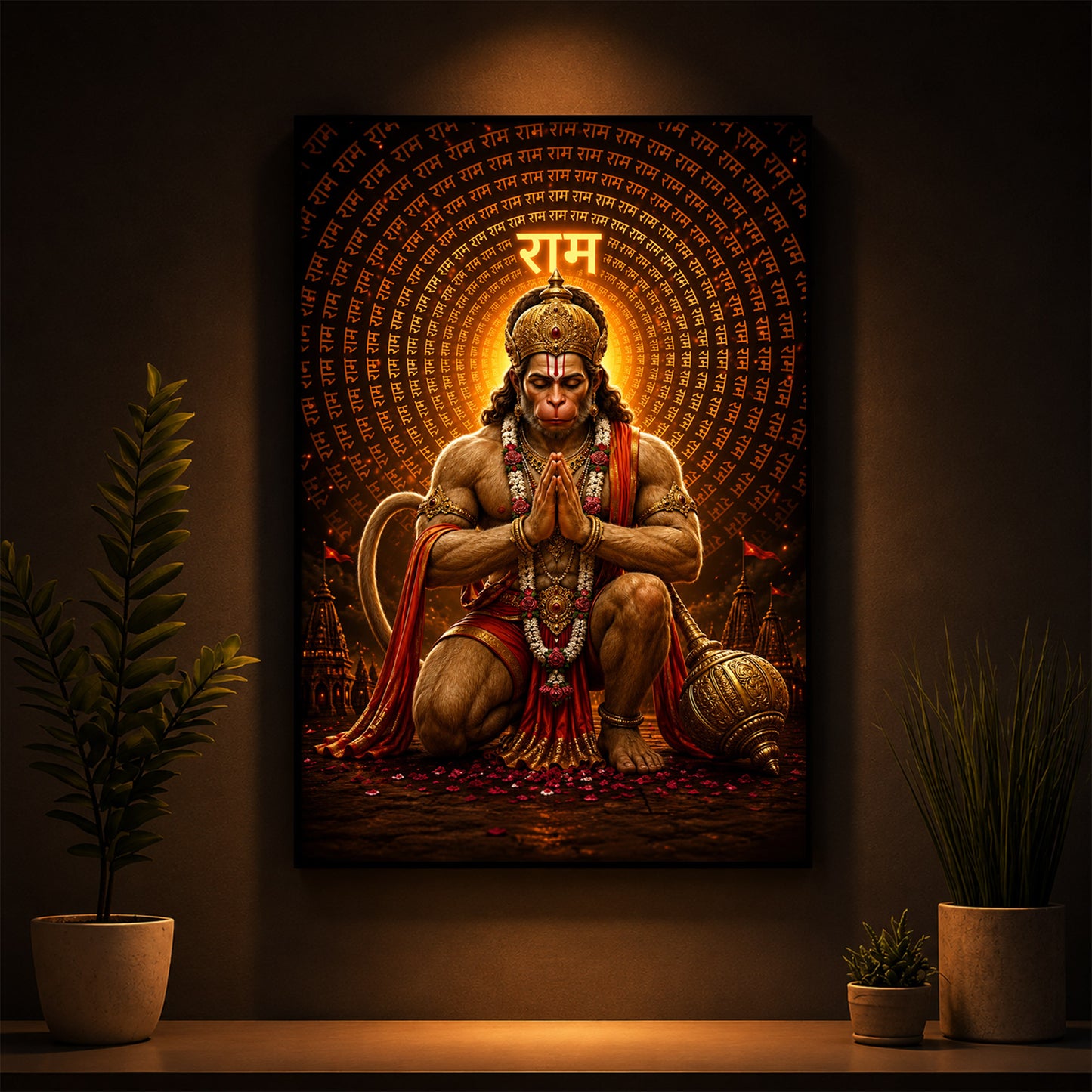 Bajrang Bali Modern Luxury Backlight Vertical Wall Art