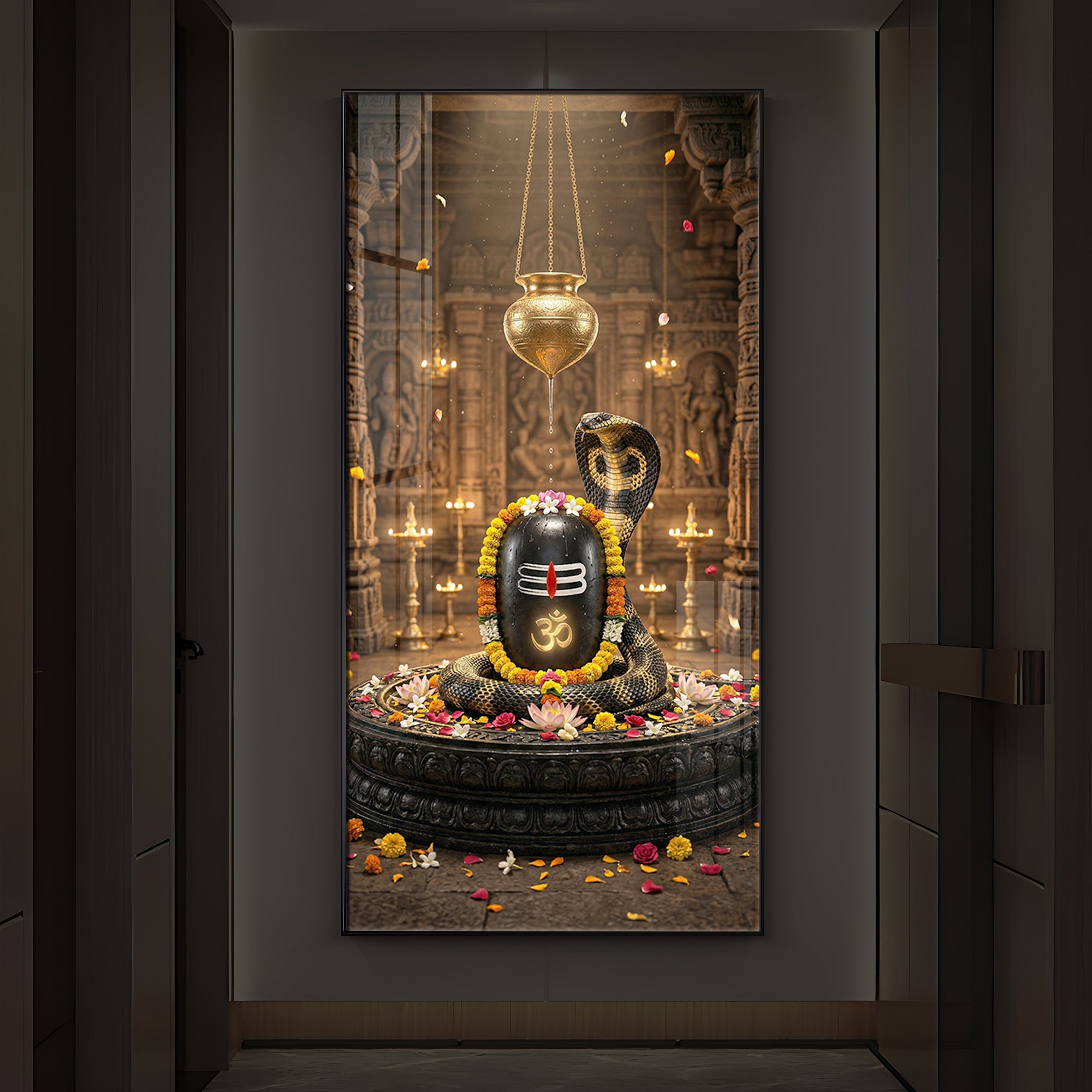 Om Namah Shivayah Modern Luxury Backlight Vertical Wall Art