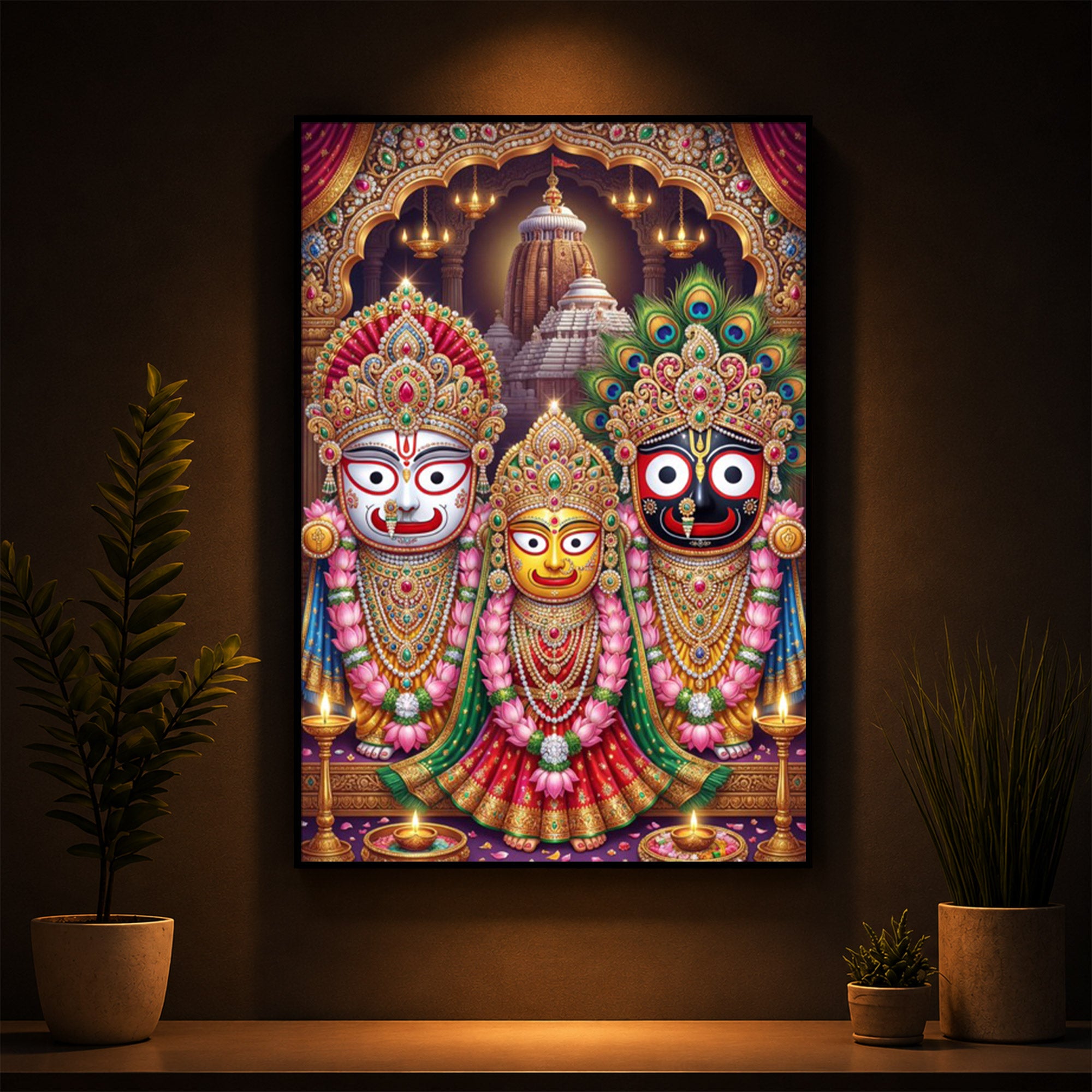 Blessings Of Lord Jagannath Modern Luxury Backlight Vertical Wall Art