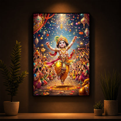 Krishna Janmashtami Modern Luxury Backlight Vertical Wall Art