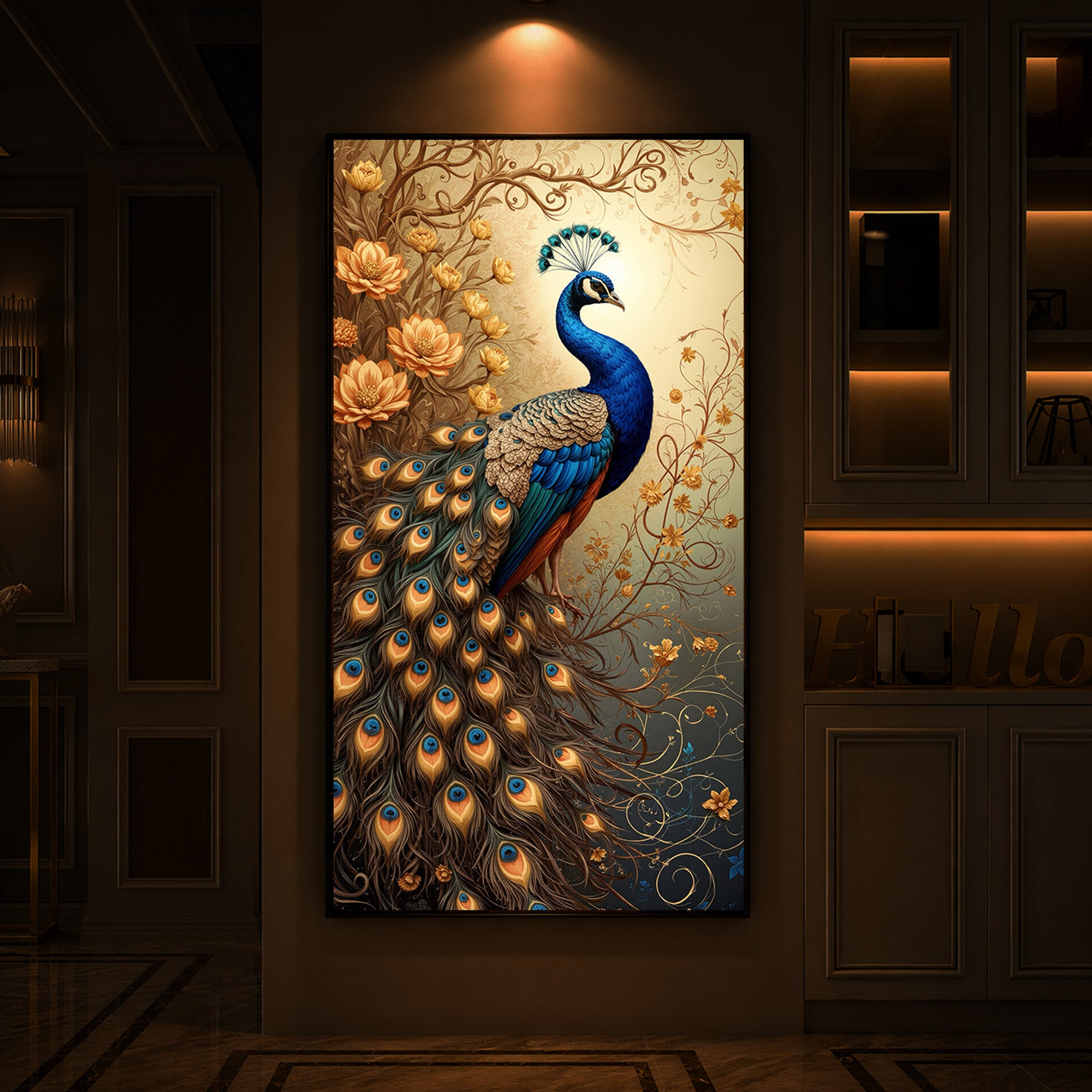 Beautiful Peacock Modern Luxury Backlight Vertical Wall Art
