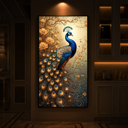 Beautiful Peacock Modern Luxury Backlight Vertical Wall Art