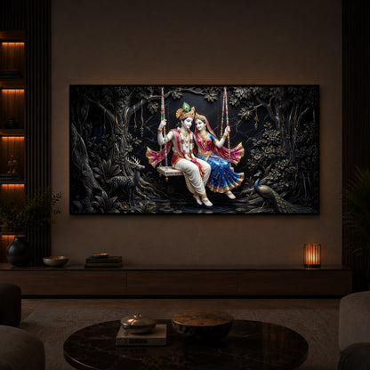 Radha Krishna Swing Modern Luxury Backlight Horizontal Wall Art