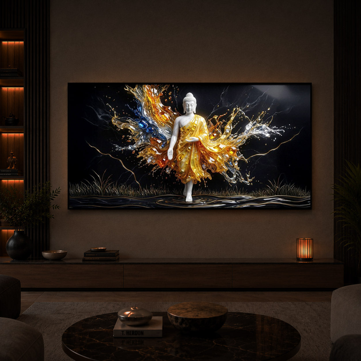 Embedded Buddha Modern Luxury Backlight Horizontal Wall Art