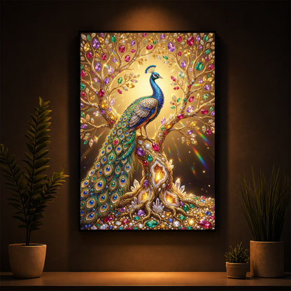 Colourful Peacock Modern Luxury Backlight Vertical Wall Art