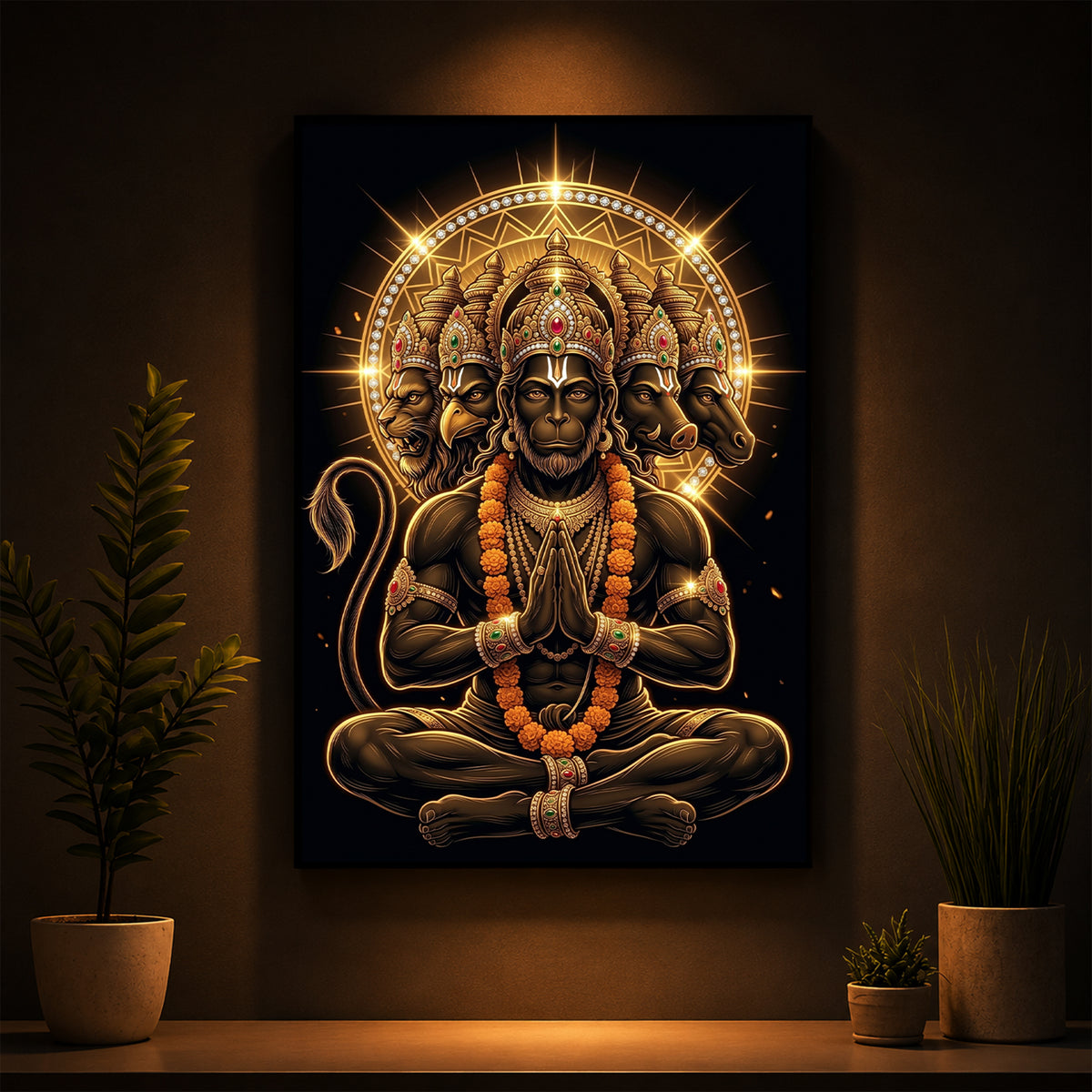 Glowing Panchamukhi Modern Luxury Backlight Vertical Wall Art