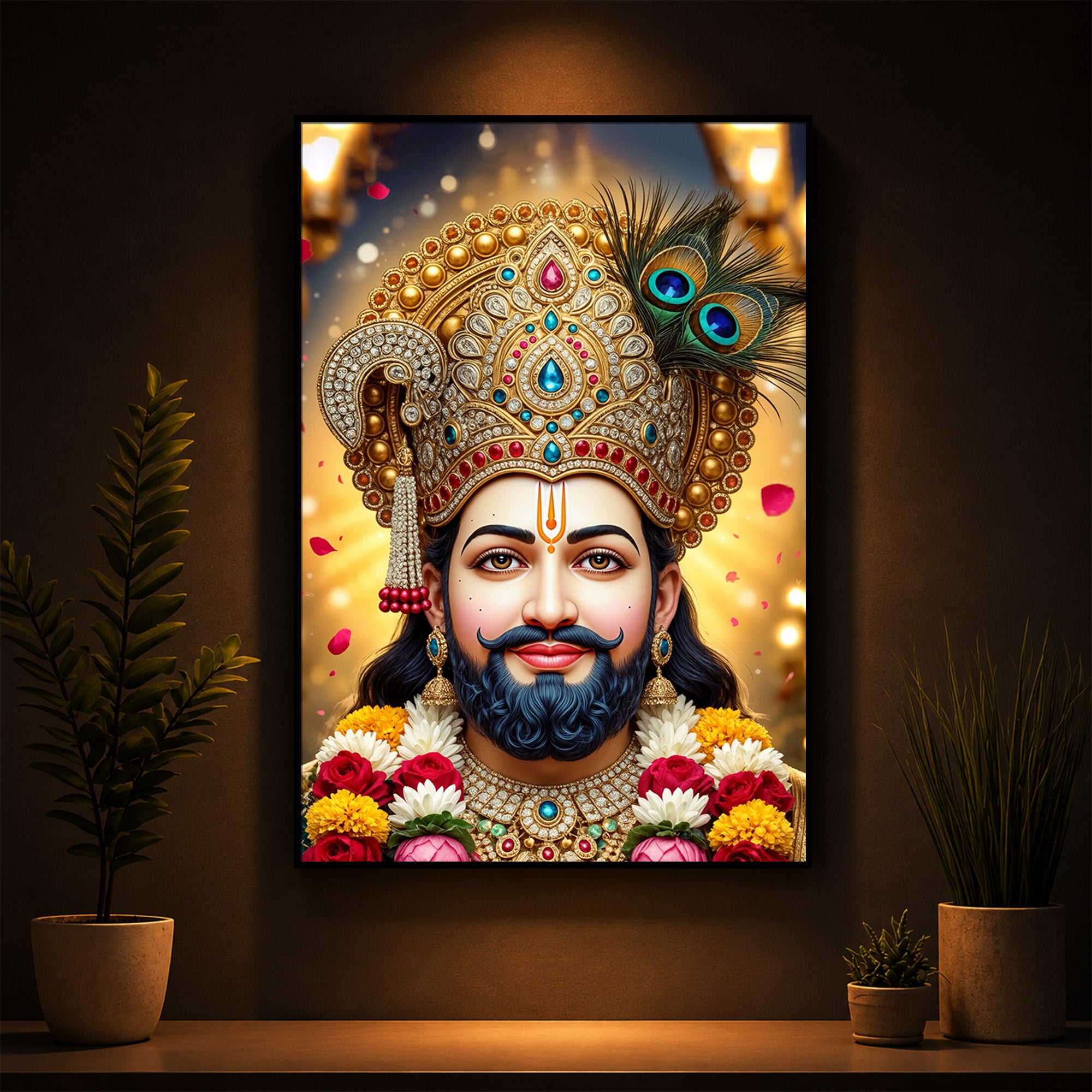 Jai Shri Shyam Modern Luxury Backlight Vertical Wall Art