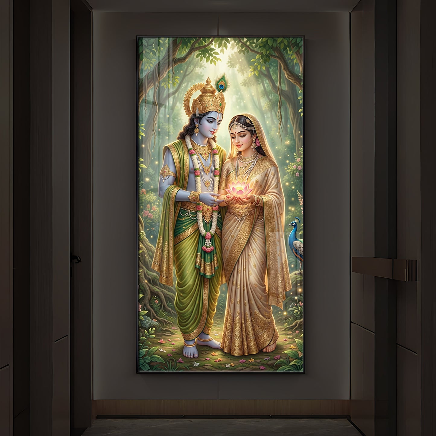 Shree Radhe Krishna Modern Luxury Backlight Vertical Wall Art
