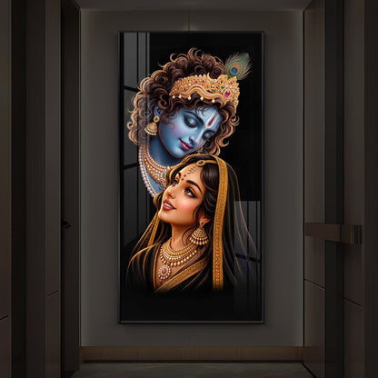 Hindu Deities Shri Radha Krishna Modern Luxury Backlight Vertical Wall Art