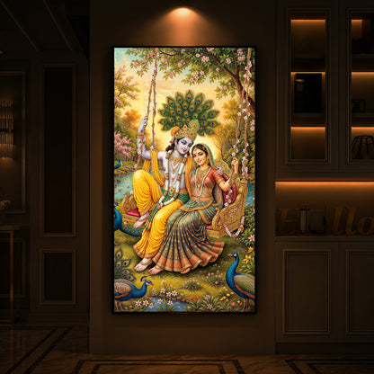 Jai Shri Radha Krishna Modern Luxury Backlight Vertical Wall Art