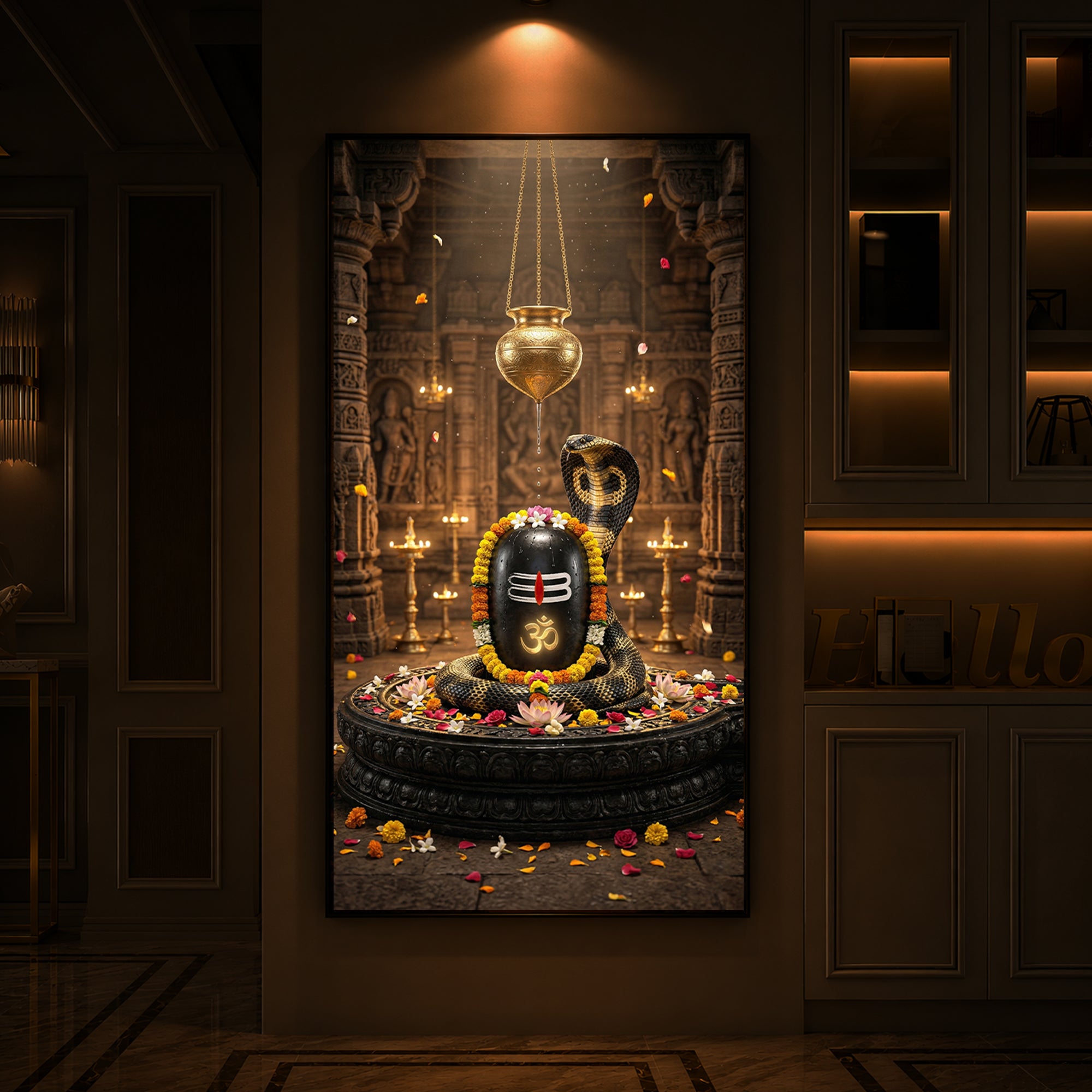 Om Namah Shivayah Modern Luxury Backlight Vertical Wall Art