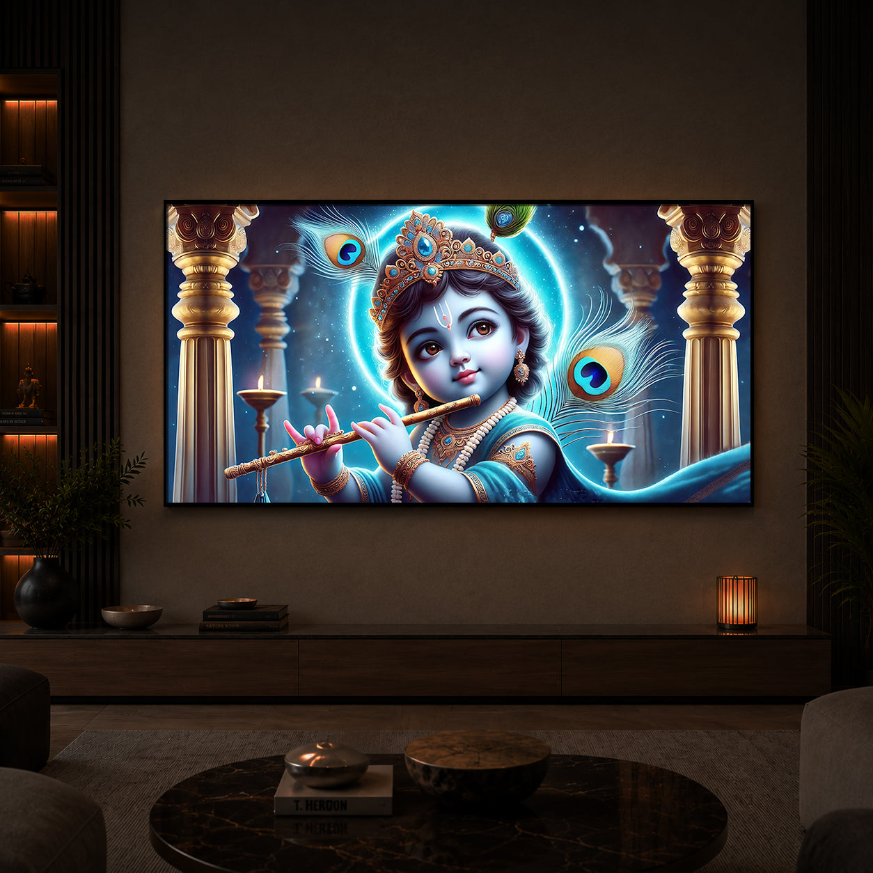 Bal Krishna Ji Modern Luxury Backlight Horizontal Wall Art