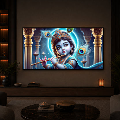 Bal Krishna Ji Modern Luxury Backlight Horizontal Wall Art