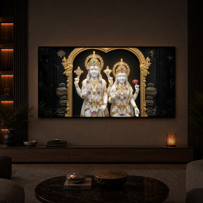 Lord Vishnu & Goddess Lakshmi Modern Luxury Backlight Horizontal Wall Art