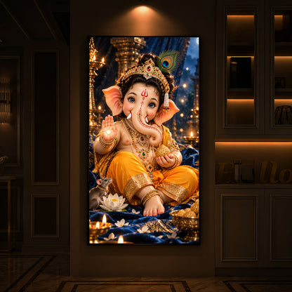 Bal Ganesha Blessings Modern Luxury Backlight Vertical Wall Art