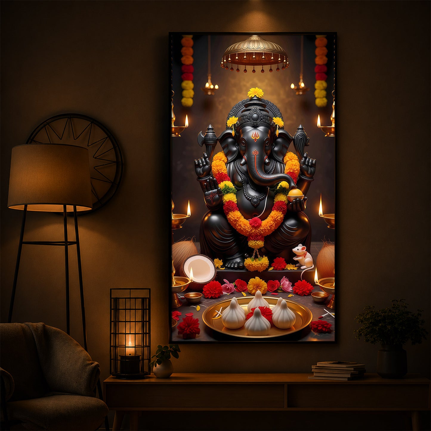 Shri Ganesh Ji Modern Luxury Backlight Vertical Wall Art
