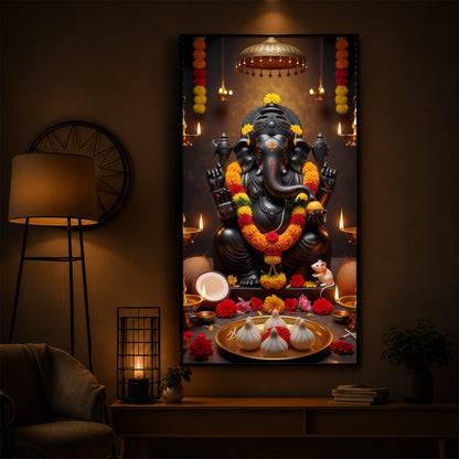 Shri Ganesh Ji Modern Luxury Backlight Vertical Wall Art