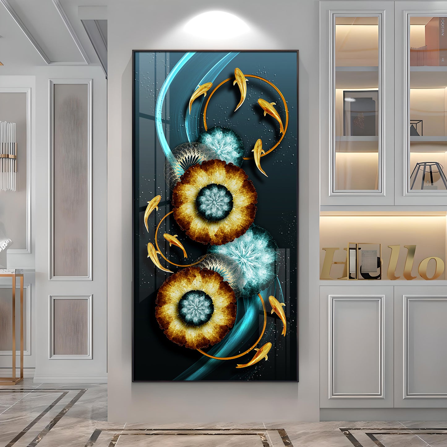 Fishes With Fractal Flowers Premium Acrylic Vertical Wall Art
