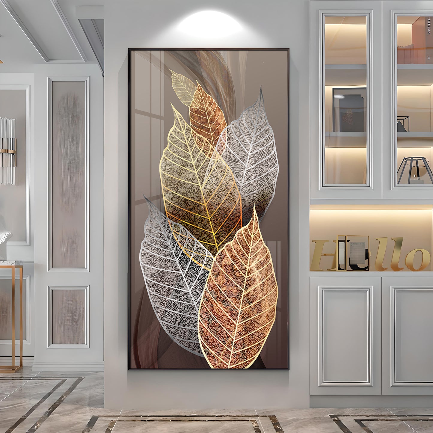 Holiluck Golden Leaf Premium Acrylic Vertical Wall Art