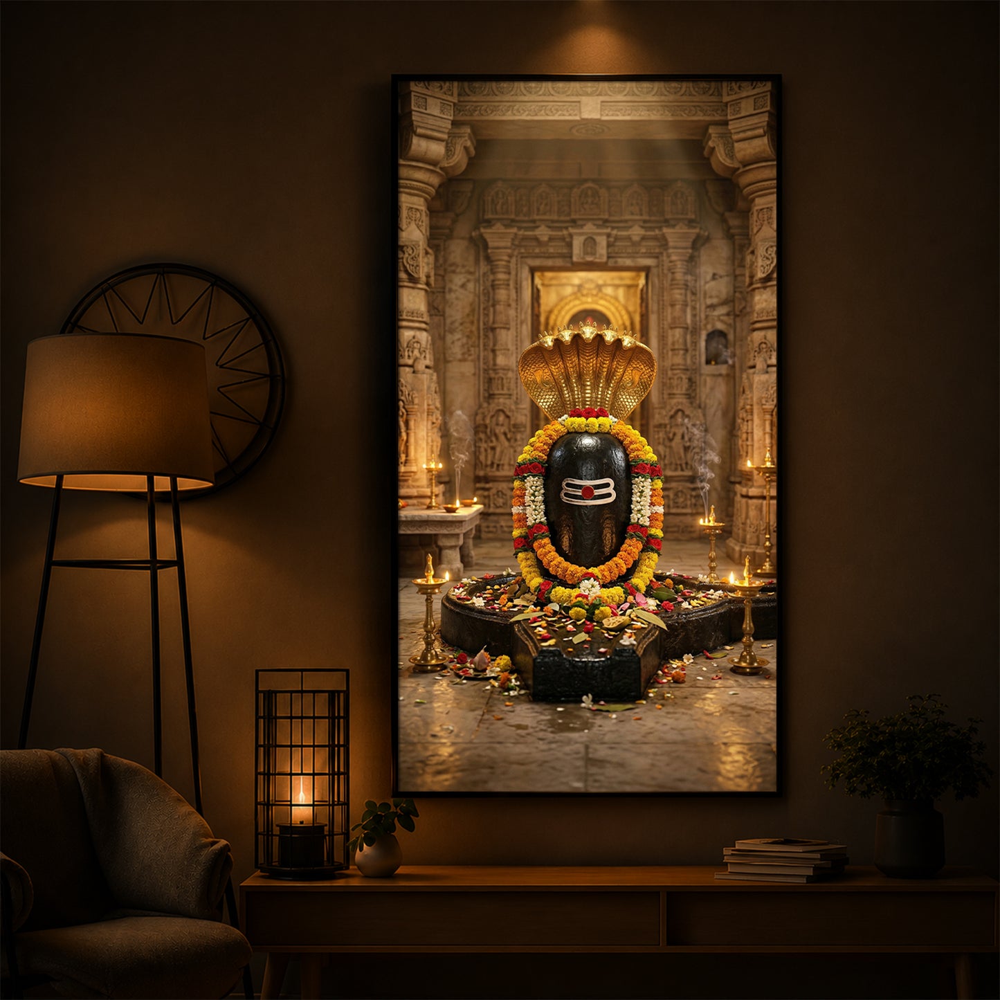 Shree Somnath Jyotirlinga Modern Luxury Backlight Vertical Wall Art