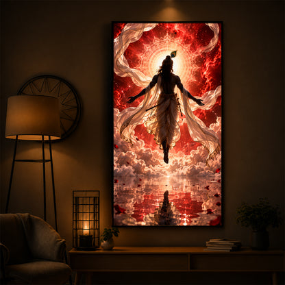 Shri Krishna Cosmic Aura Modern Luxury Backlight Vertical Wall Art