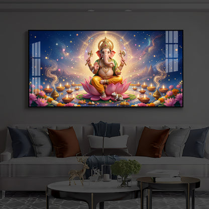 Shree Ganesh Ji Modern Luxury Backlight Horizontal Wall Art