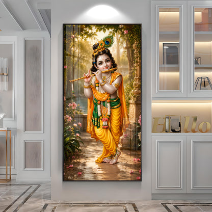 Bal Krishna Playing A Flute Premium Acrylic Vertical Wall Art