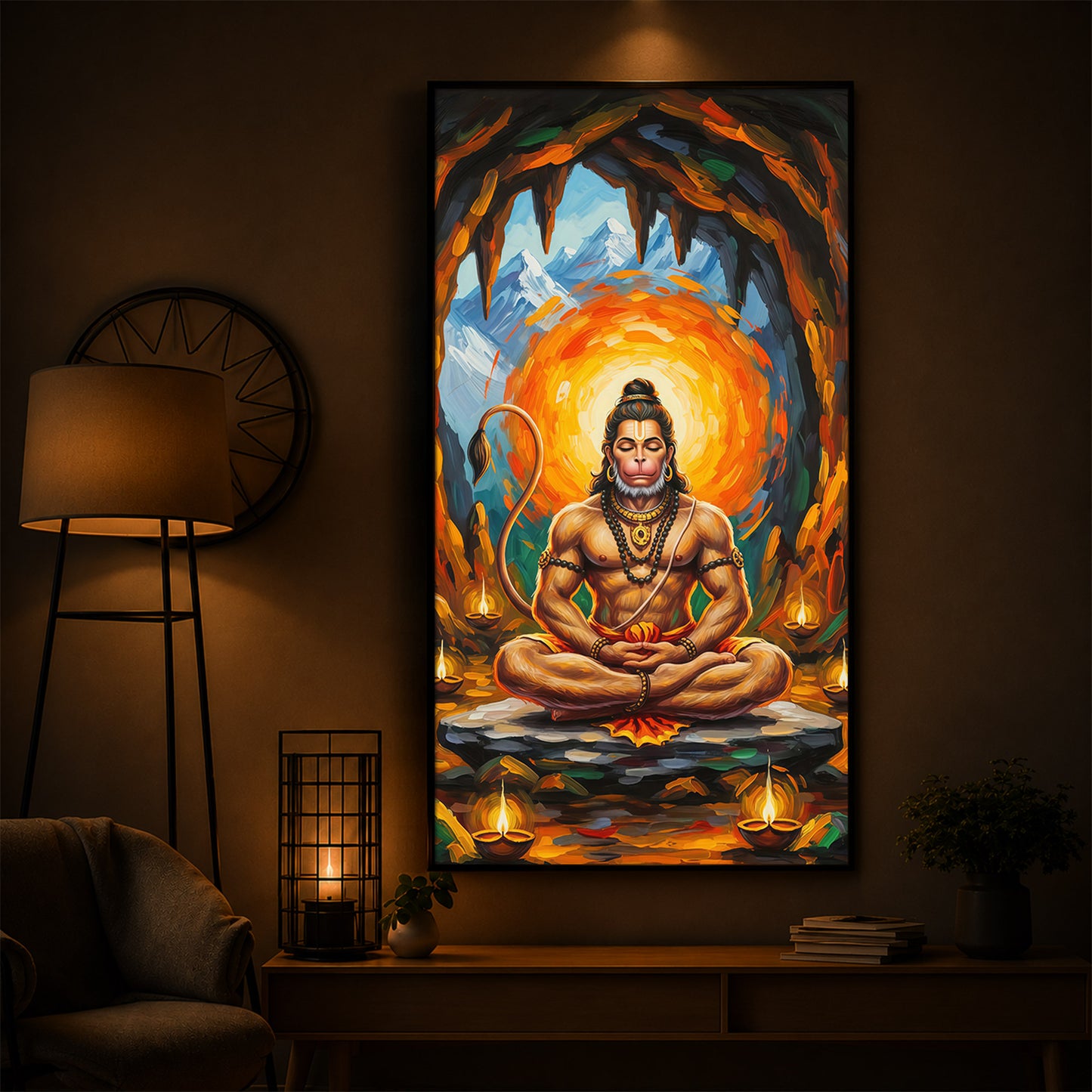 Lord Hanuman Ji Modern Luxury Backlight Vertical Wall Art