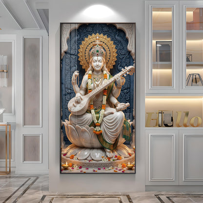 Divine Goddess Maa Saraswati Premium Acrylic Vertical Wall Art