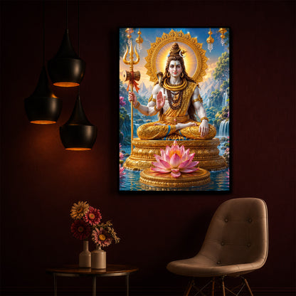 Lord Shiva Seated In Deep Meditation Modern Luxury Backlight Vertical Wall Art