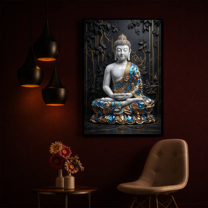 Serene Lord Buddha Modern Luxury Backlight Vertical Wall Art