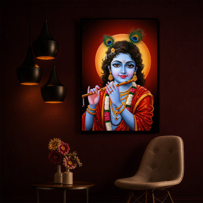 Lord Shree Krishna Ji Modern Luxury Backlight Vertical Wall Art