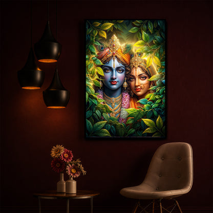 Lord Radha Krishna With Nature Modern Luxury Backlight Vertical Wall Art