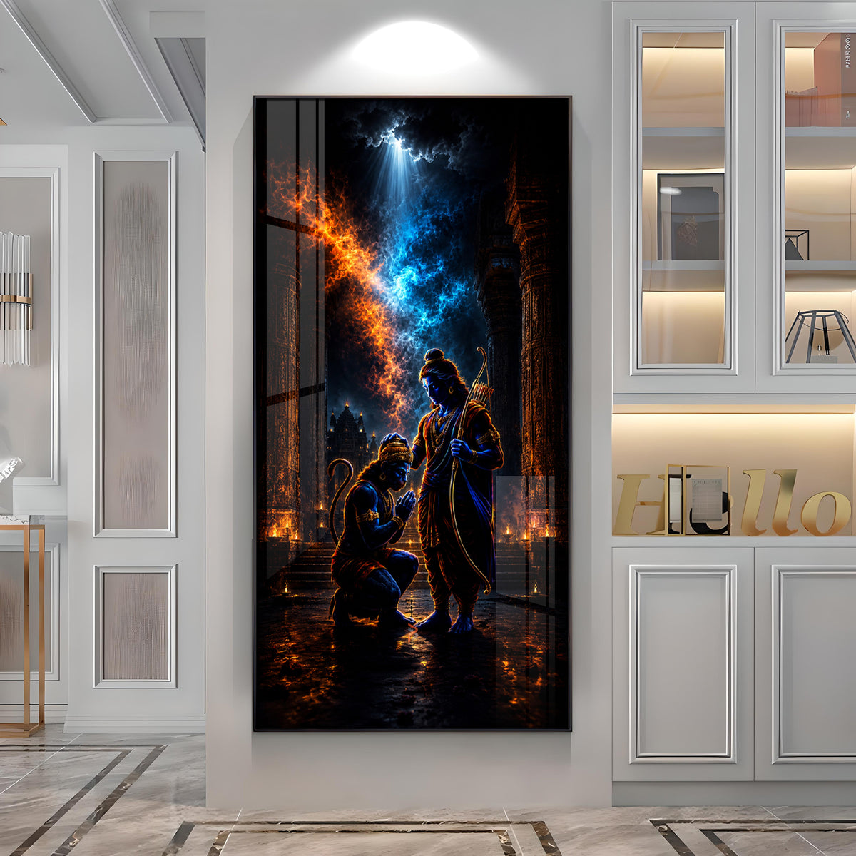 Sacred Lord Ram Blessing Hanumanji Premium Acrylic Vertical Wall Art