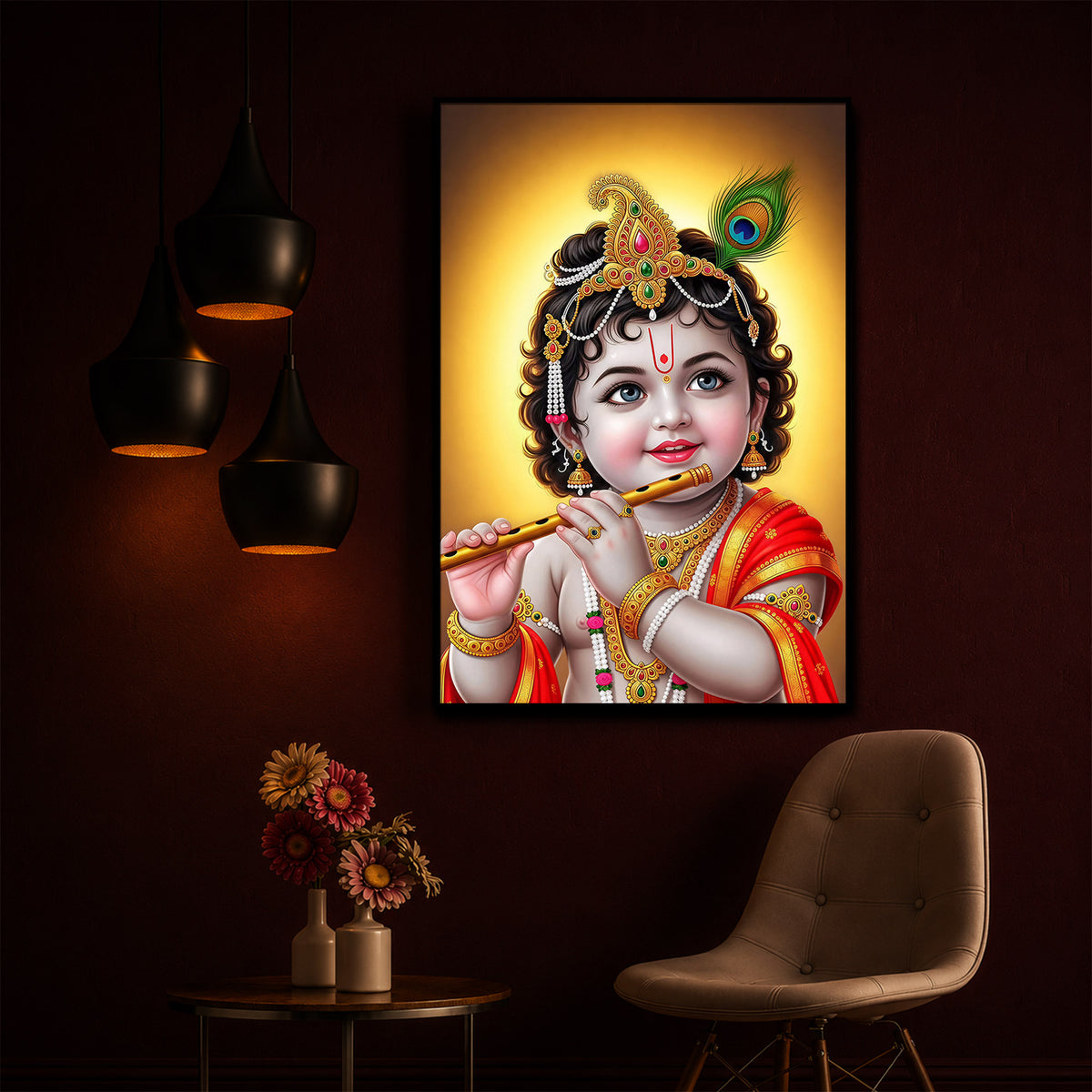 Lord baby Krishna Modern Luxury Backlight Vertical Wall Art