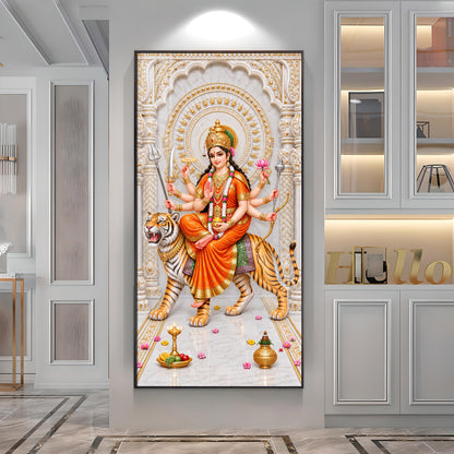 Durga Mata In Orange Attire Premium Acrylic Vertical Wall Art