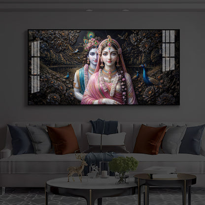 Blissful Radha Krishna Modern Luxury Backlight Horizontal Wall Art