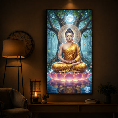 Meditation Buddha Modern Luxury Backlight Vertical Wall Art