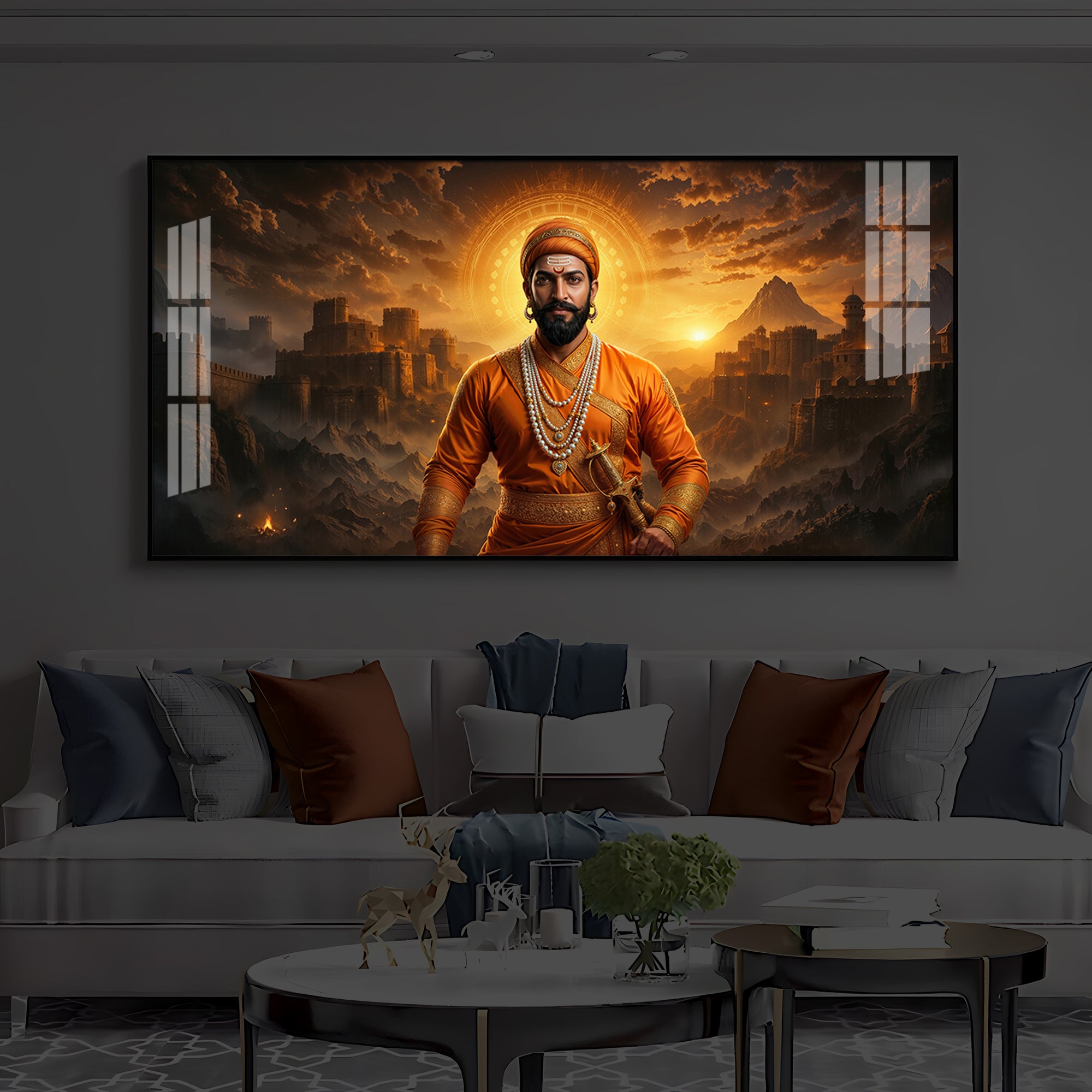 Chhatrapati Shivaji Maharaj Modern Luxury Backlight Horizontal Wall Art