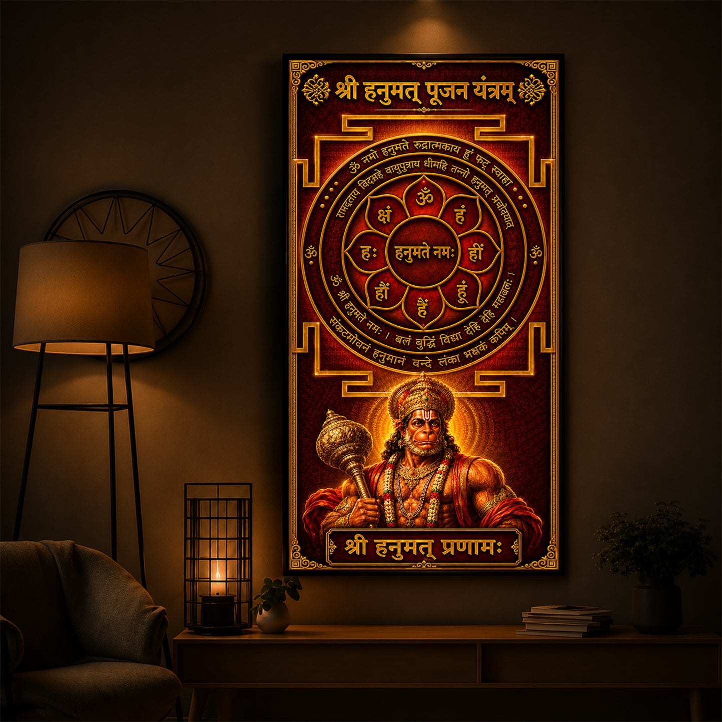 Shri Hanumat Pujan Yantram Modern Luxury Backlight Vertical Wall Art