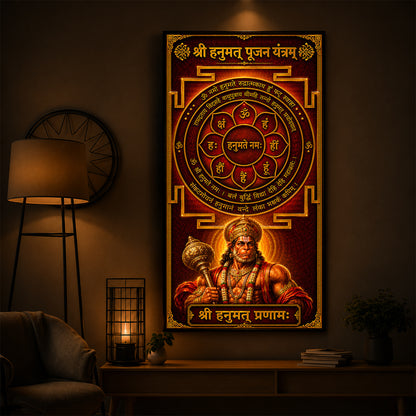 Shri Hanumat Pujan Yantram Modern Luxury Backlight Vertical Wall Art
